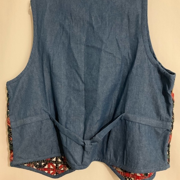 Casey & Max Vintage Vest Denim & Plaid Christmas School Large Blue Red Green - Picture 10 of 11